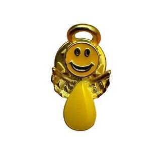 Gold Plated Smiley Face Angel Lapel Pin Brooch Yellow Teardrop Accent Cute